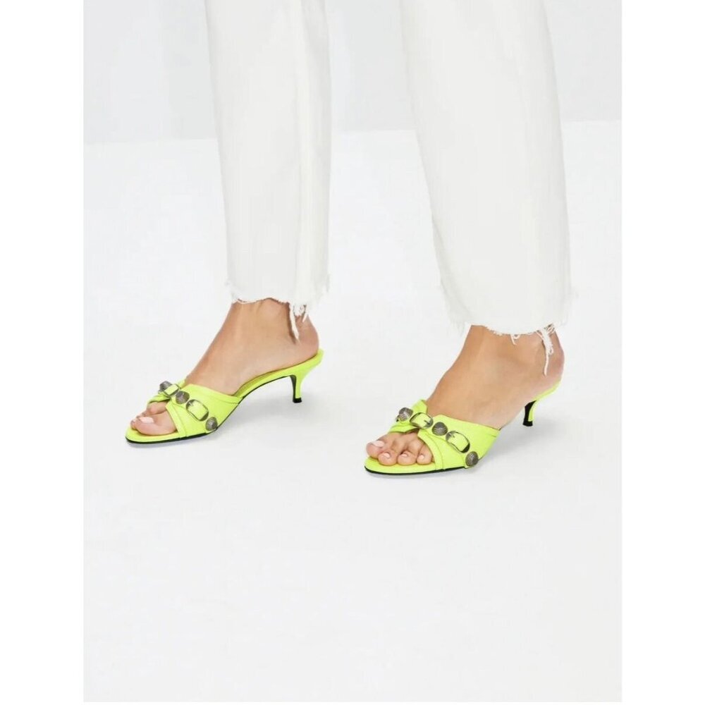 BALENCIAGA Cagole Mules in Fluo Yellow & Palladium 37 with box Womens low Heels - Picture 15 of 16
